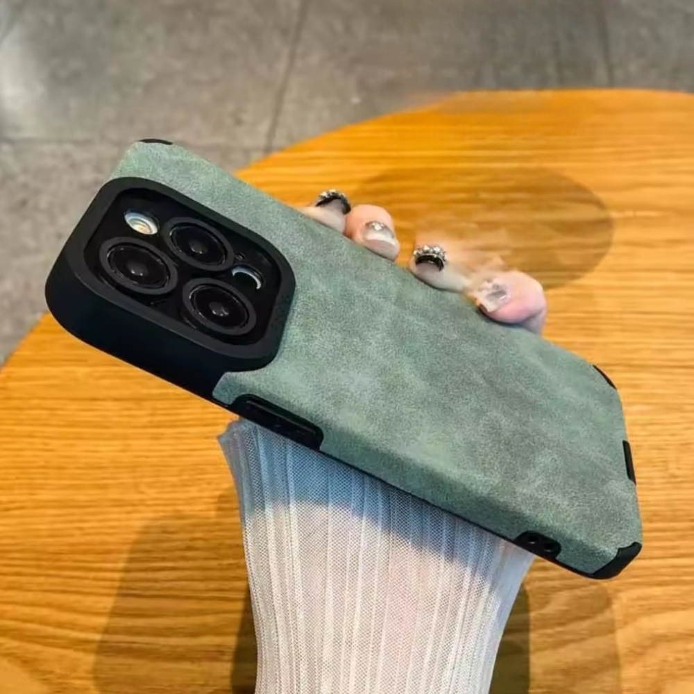 iPhone 15 Pro Matte Leather Silicone Case Green NEW